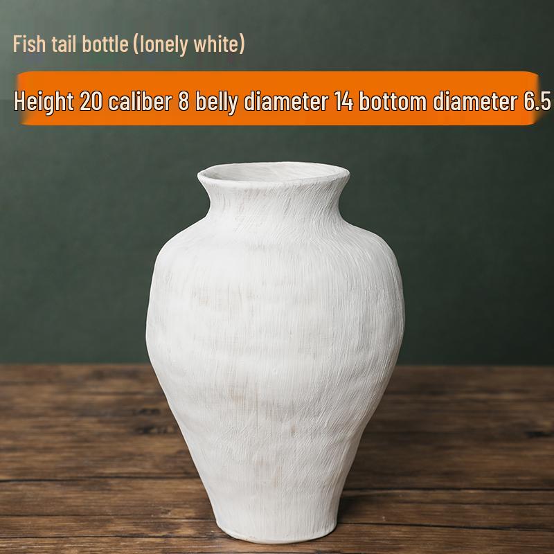 Vintage Wabi-Sabi White Concave Ceramic Vase - Handmade Minimalist Design
