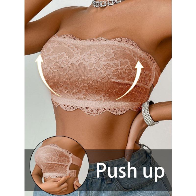 Reggiseno a fascia da donna in raso e pizzo senza spalline, schiena scoperta, sexy, senza imbottitura, intimo invisibile