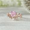 Rose Gold Crown Couple Rings with Pink Heart Zircon – European and American Style