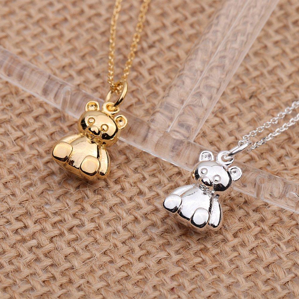 Chubby teddy bear silver necklace