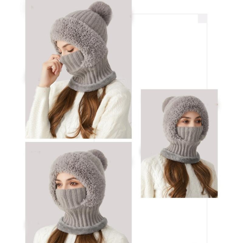 Versatiles Knitted Hat Women Ponytail Hat with Integrated Vintage Neck Warmer for Women with Neck Warmer