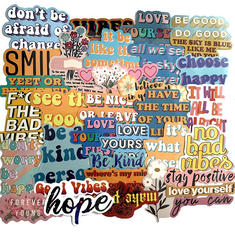 Motivational Cartoon Text Waterproof Sticker for Car, Tablet, Phone, or DIY Decoration.