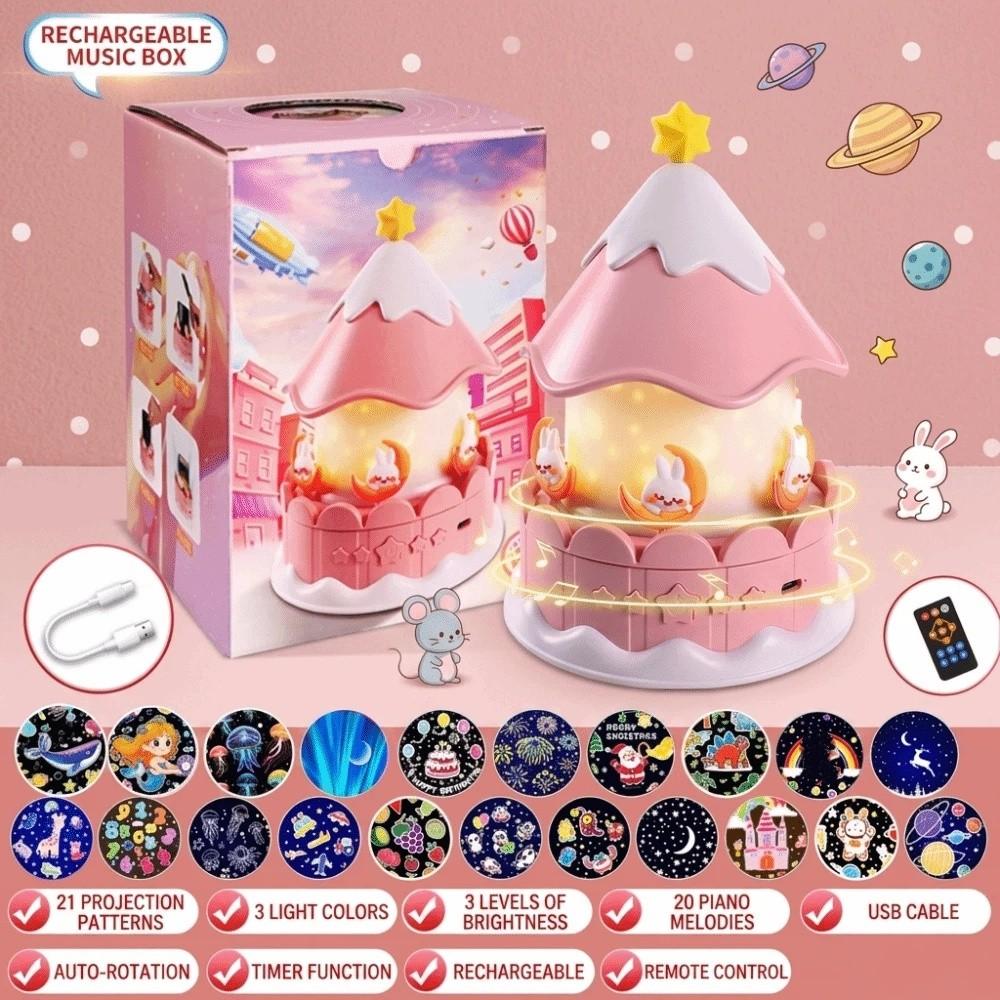 Rotating Star Projection Night Light Soft Lighting Gentle Melodies Rotating Carousel Music Box Star Patterns Easy-To-Operate