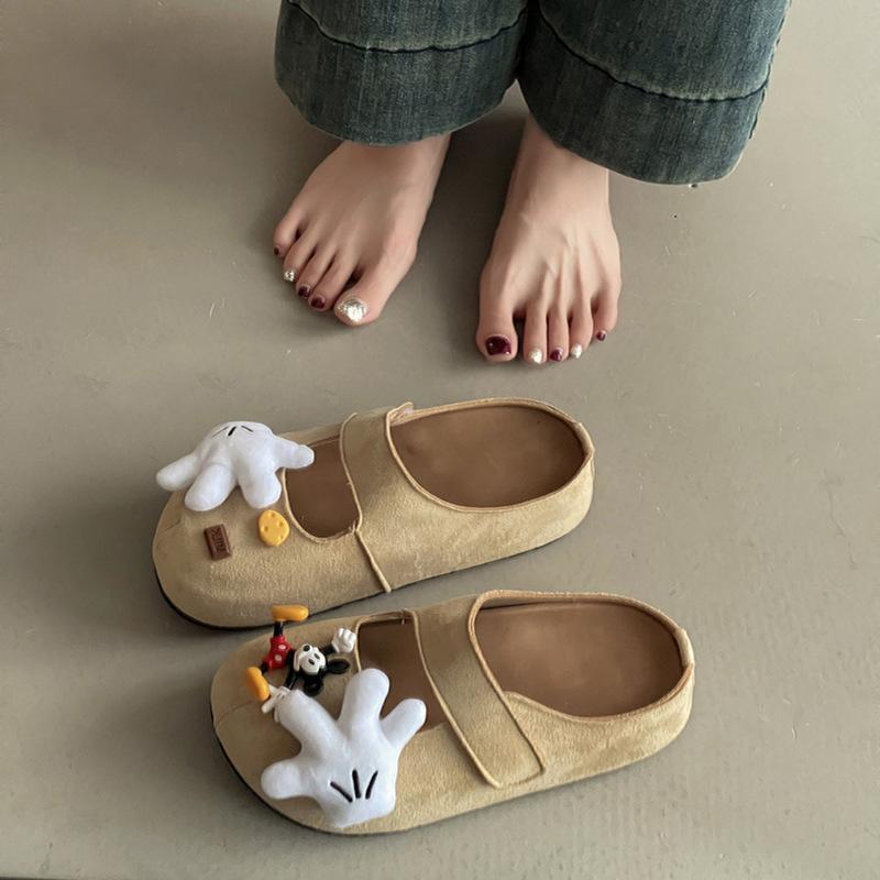 Fashion Retro Cartoon Mickey One-word Drag Buckle with Flat-bottomed Slippers Women's Autumn Bag Head Drag Women's Casual Cool Slippers