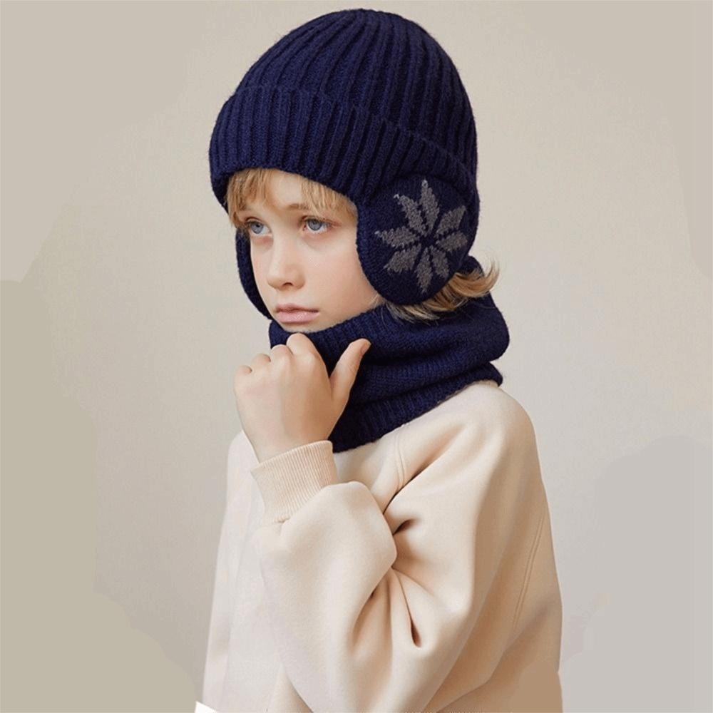 2pcs Coldproof Ear Protection Wool Caps Earflap Scarf Hat Set Children Knitted Beanie Boy/Girl