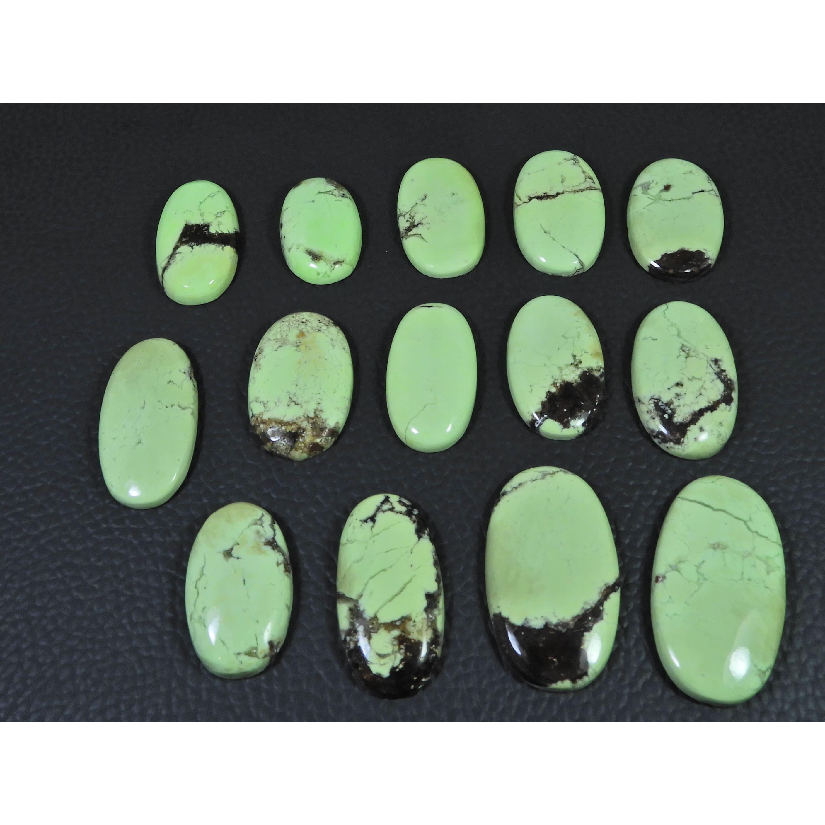 268Cts. Natural Lemon Chrysoprase Oval Cabochon Loose Gemstone 14 Pcs Lot C-2507