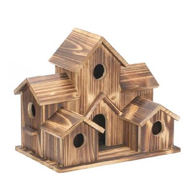 Wooden Bird House Feeder Handmade Birdhouse with 6 Holes for Outdoor Wild Bird