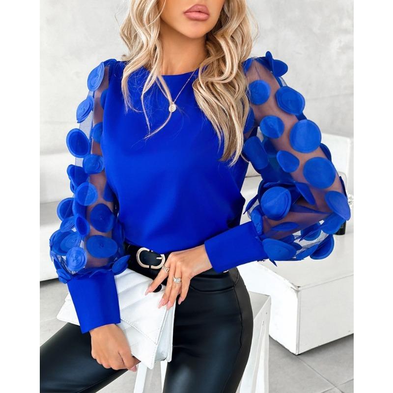 Long-sleeved Fashion Round Neck Hollow Long-sleeved Shirt Shirt Women's Clothing