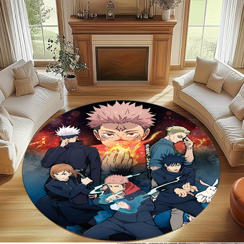 Jujutsu Kaisen Print Round Rug, Washable Floor Carpet, For Entryway Dorm Laundry Room Office Study, Home Decor Birthday Christmas Gift