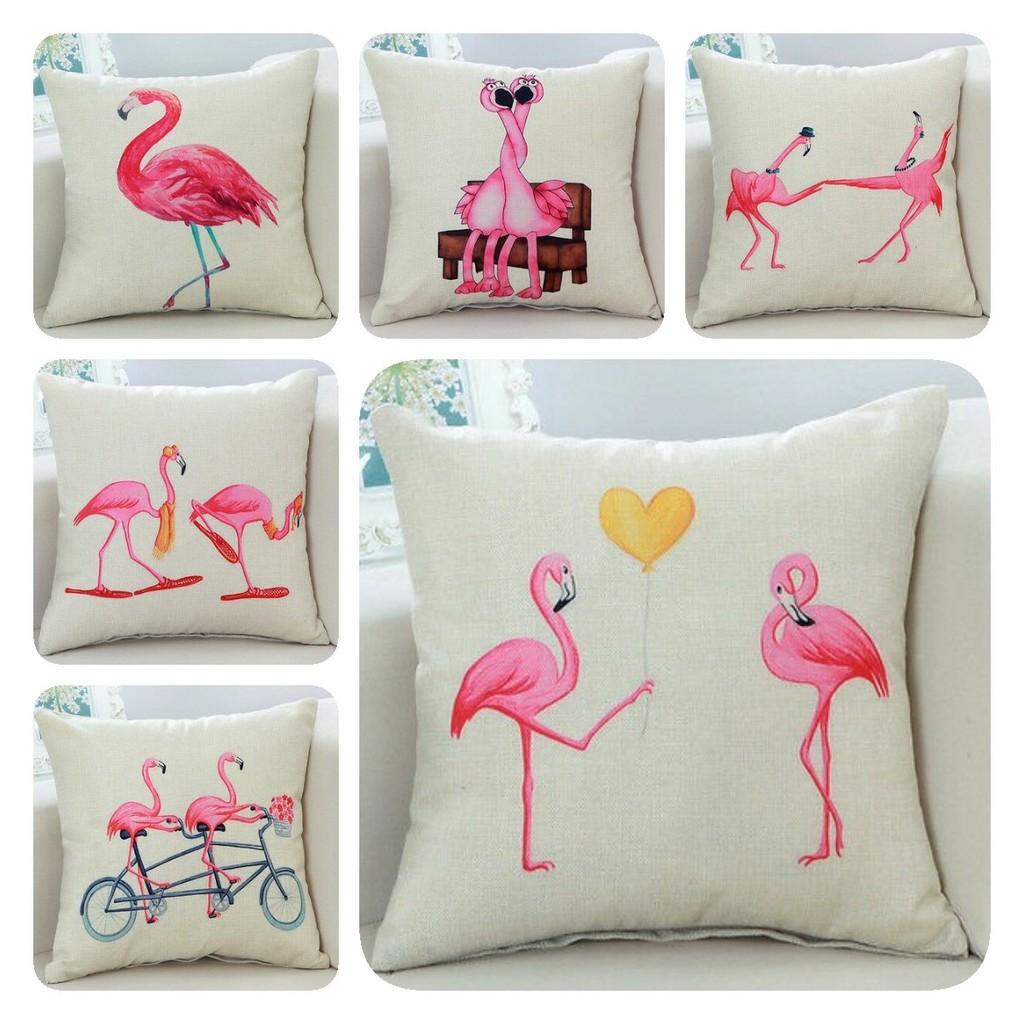 Adorable New Ins Flamingo Cartoon Soft Linen Throw Pillow For Cozy Sofa Decor