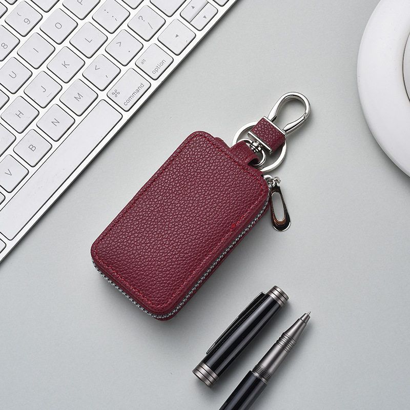 Leather Car Key Holder Pouch Men's and Women's Universal Zipper Keys Bag Organizer Gift High-end Car Key Case Cover Key Wallet