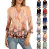 Women's 3/4 Sleeve Top Neck Hem V-Neck Summer Casual -Shirt Vintage Printed Top