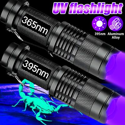 UV Flashlight LED Ultraviolet Mini Zoomable Waterproof Torch Violet Light for Pet Urine Stains Scorpion Hunting 365nm 395nm