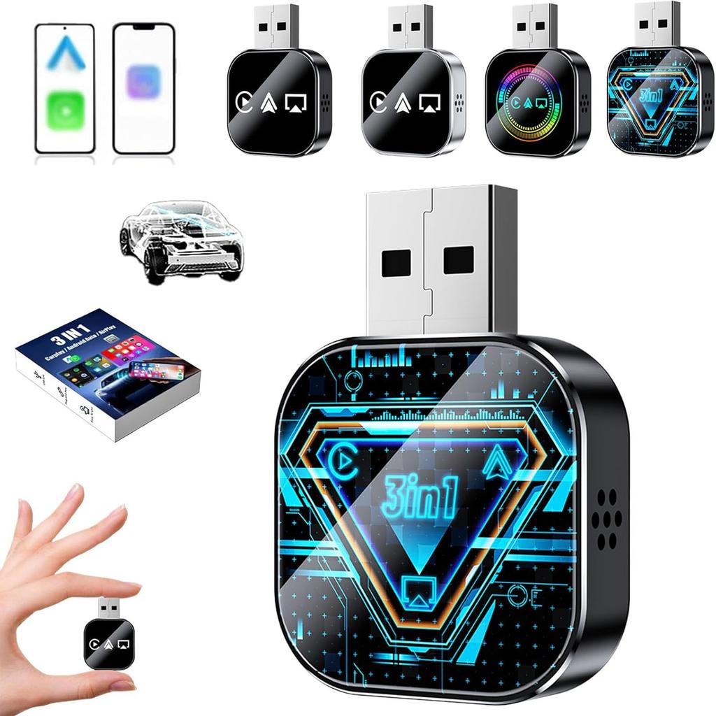 3in1 Screen Mirror Adapter, Upgrade Screen Mirror IOS Phone, Wired To Wireless Adapter, With 2.4/5 Ghz WiFi&Bluetooth 5.0, Plug And Play,