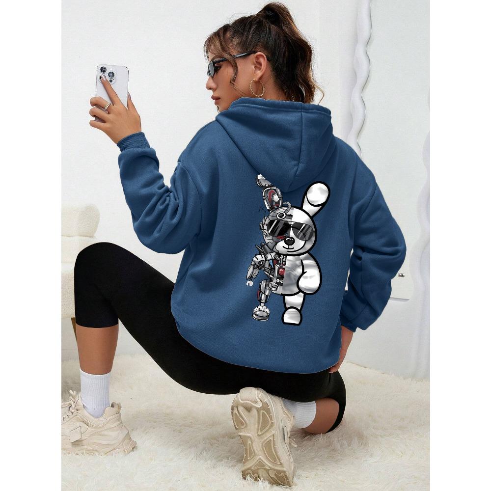 Robot Rabbit Cartoon Printing Sweatshirts Women Warm Hoodies Autumn Casual Hoodie Casual Fashion Basic Versatile Clothes