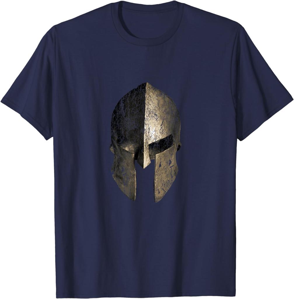 Spartaner Krieger Helm Antikes Griechenland T-Shirt Kurzarm Lässig Baumwolle Rundhals Herren T-Shirt