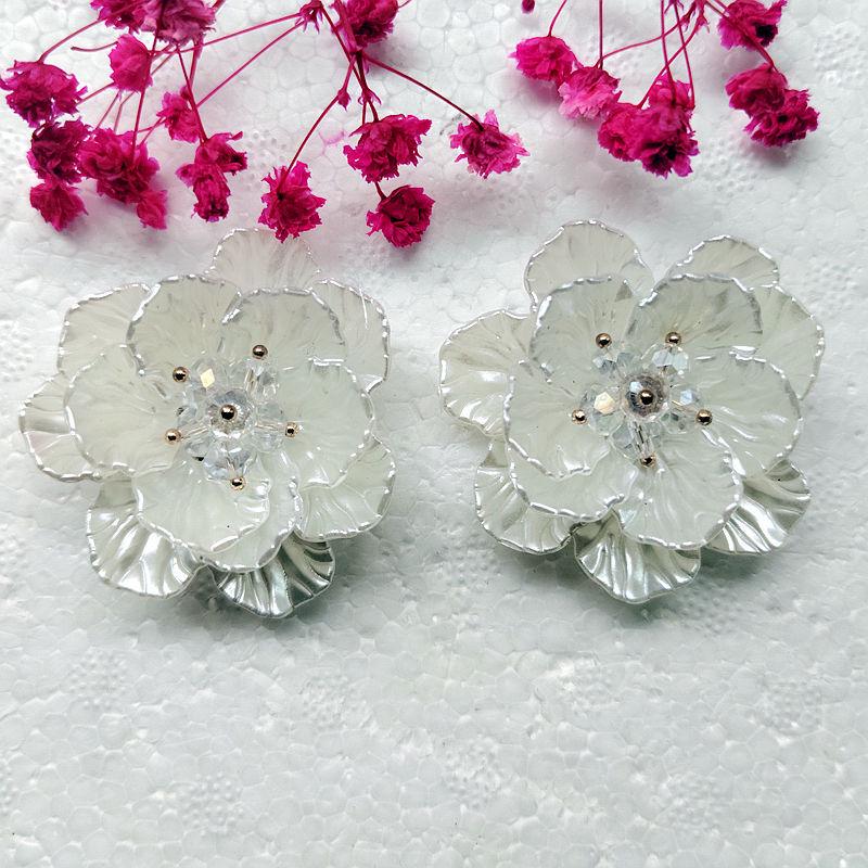 Elegant Camellia Flower Stud Earrings - Handmade Three-Dimensional Design for Weddings