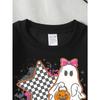European sizes Girls' Soft Crewneck Sweatshirt Spooky Ghost Pumpkin Checkered Star Print, Casual All-Match, Ideal Holiday Present