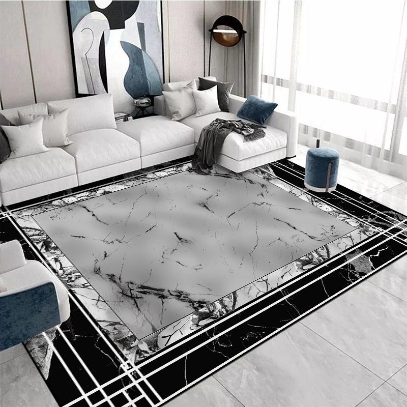 Luxury Black White Marble Print Carpet for Living Room Decor Sofa Coffee Table Rugs Bedroom Lounge Nonslip FloorMat Kitchen Rugs