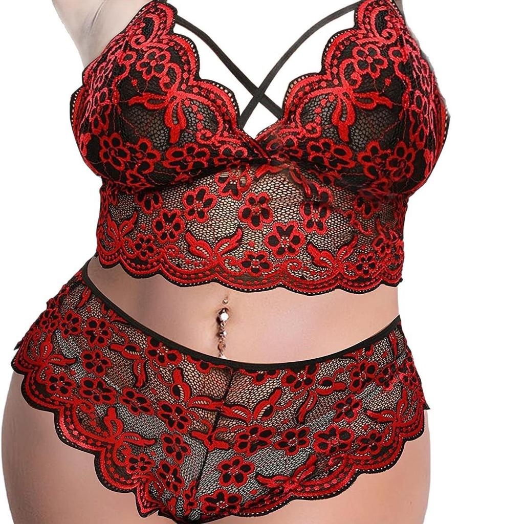 Plus Size Sheer Lace Bra & Panty Set - Sexy Teasing Lingerie