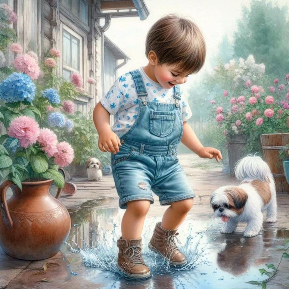 

5D алмазная картина счастливый маленький мальчик и собака полная квадратная дрель стразы алмазная вышивка детский крестик мозаика домашний декор Full Round 20x20CM