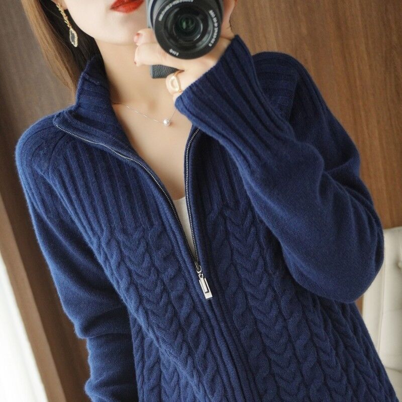 Кардиган куртка на молнии женский новый темперамент теплый длинный рукав свободный свитер осень и зима 2XL 12863₽