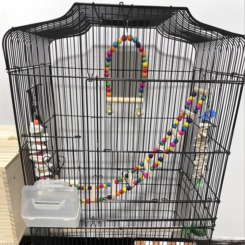 Wood Parrot Toys Bird Toy Cage Bird Accessories Swing Suspension Bridge Ball Cage Bells Pet Supplies Set