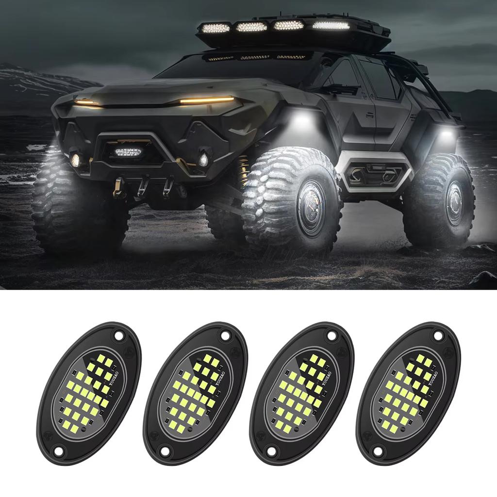 1/4 Stück LED Auto-Chassislicht für LKWs LED Rock Lights mit für Pickup Offroad Jeep SUV ATV UTV 12V Auto RGB LED Rock Lights