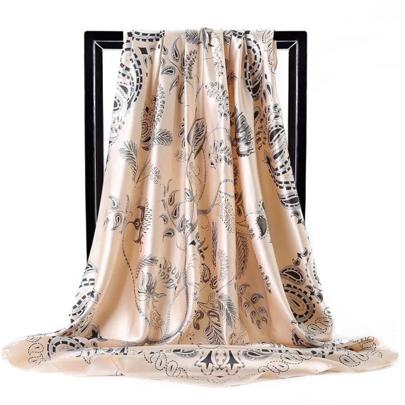 Fashion Scarves For Women Print Silk Satin Head Scarf Female 90cmx90cm Luxury Brand Square Shawl Large Hijab Scarfs For Ladies