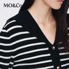 MO&Co. Women's Short Lapel Striped Knit Cardigan