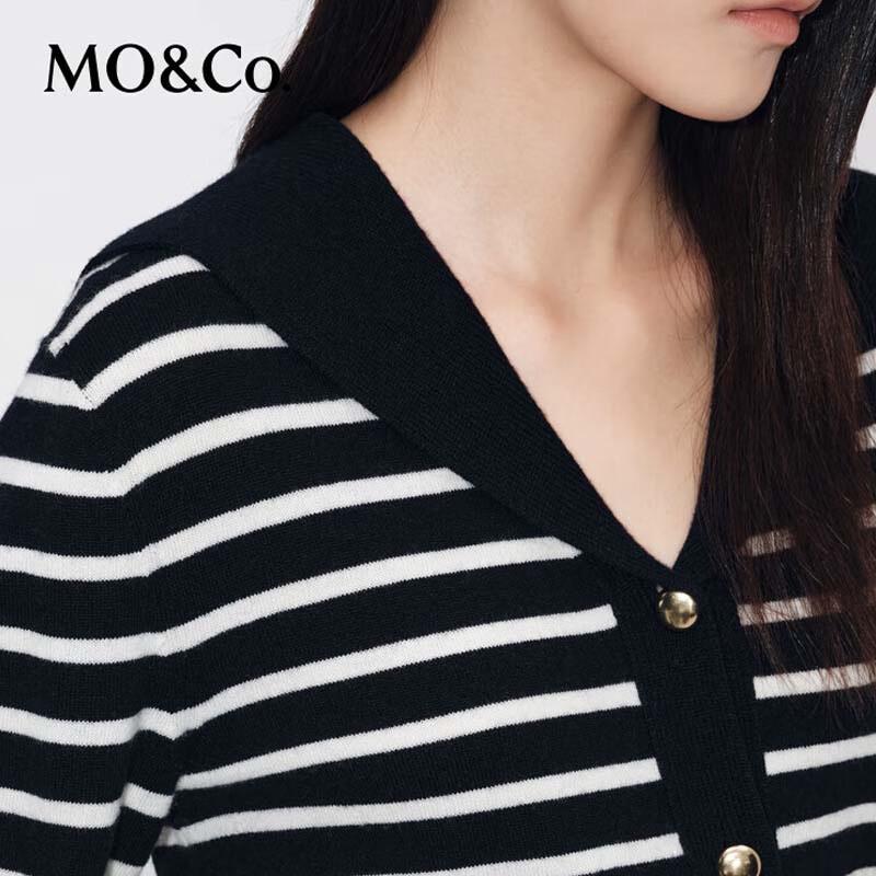 MO&Co. Women's Short Lapel Striped Knit Cardigan