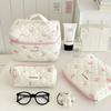Borsa da trucco con fiocco in stile coreano - Borsa da viaggio di grande capacità per articoli da toeletta e cosmetici per ragazze
