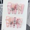 Longs Ongles à Presser avec Motif Floral Rose Élégants Style Français Pointe Fine Invisible pour Femmes
