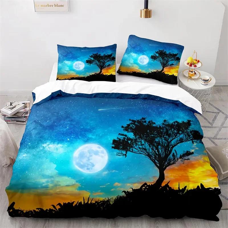 Starry Sky Galaxy Duvet Cover Natural Scenery Bedding Set Microfiber Aurora Comforter Cover King Size For Kids Adult Room Decor
