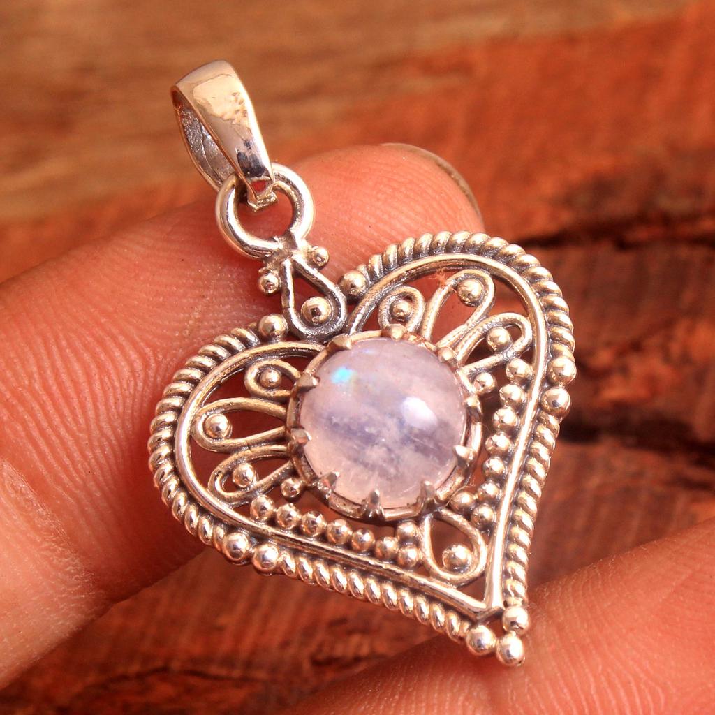 Reiki Pendant, Heart Pendant, 925 Sterling Silver Handmade Jewelry, Moonstone Pendant, Gemstone Jewelry, Gifts For Her, Women Jewelry
