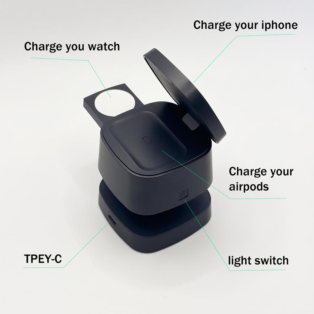 Qi2.2 25W Magnetic Wireless Charging Dock 4 in 1 Stand Bedside Nightlight 45W PD Plug For iPhone 17 16 Pro Max iWatch AirPods