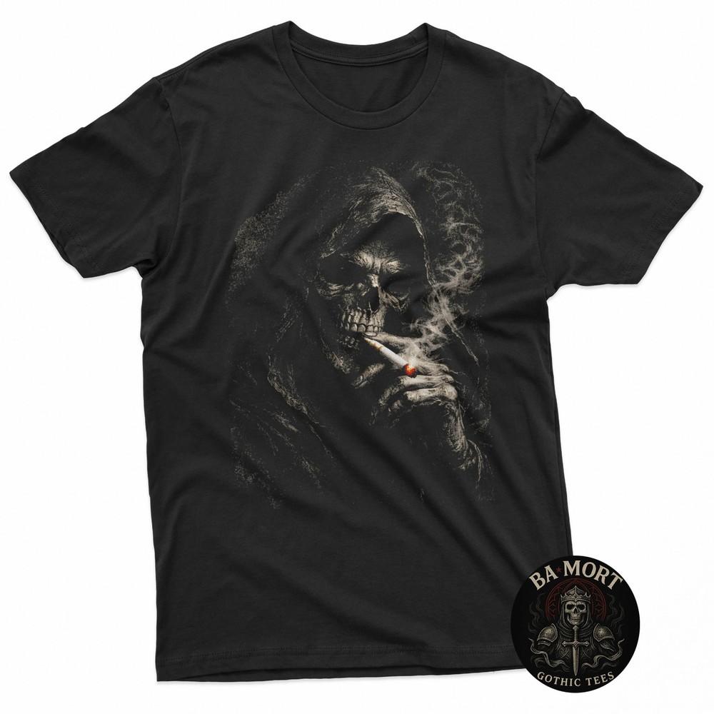 Smoking Grim Reaper Shirt Dark Gothic Skeleton TShirt Unisex T-Shirt XXXL