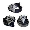 Studded Belt with Metal Eyelets PU Leather Waist Strap Band Punk Gothic Waist Sash with Star Heart Decor for Daily Wear