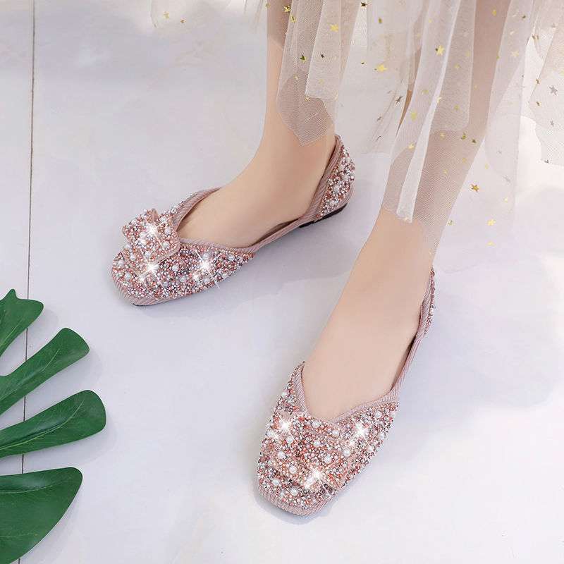 Shoes Women's 2025 New Korean Version Shallow Mouth One-pedal Single Shoes Women's Pearl Rhinestone Women's Shoes Single Shoes Evening Shoes Soft Sole