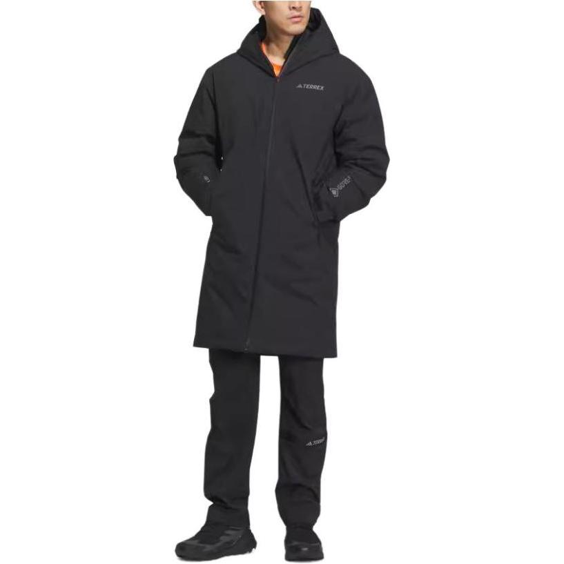 Adidas 800 Fill Solid Color Hooded Zipper Waterproof Breathable Mid-Length Fitted Jacket Men Jacket Black IL8997