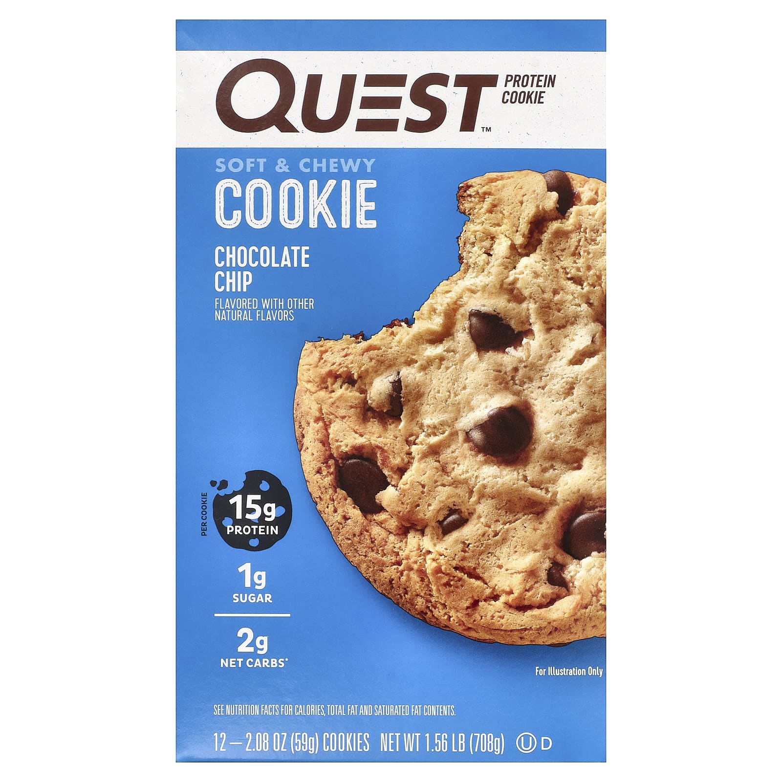 

Протеїнове печиво, Шоколадна крихта, 12 штук, 59г (2.08 унції) Кожен