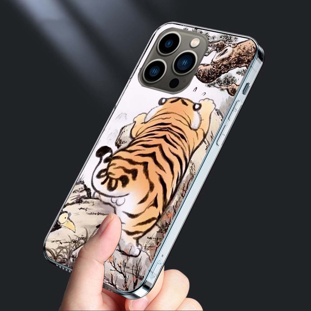 

Cartoon Fat Tiger Phone Case For Iphone 16E 15 Pro 14 Plus 17E 16 17 Pro Max Air 11 12 13 Mini Shockproof Capa Cute Cover TPU iPhone 17