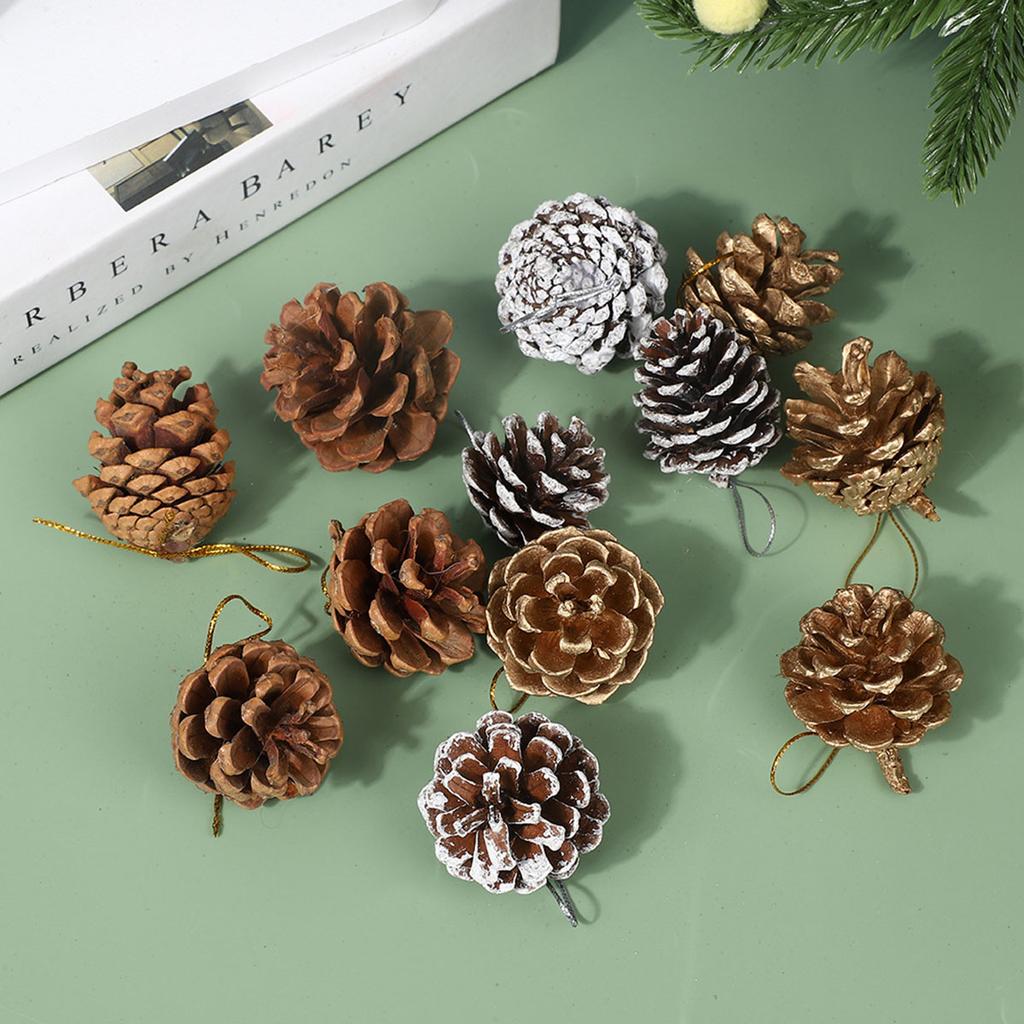 Originalfarbe mit Weiß, 4-5cm, 6 Stück Tannenzapfen, Weihnachtsdekorationsanhänger, Weihnachtsbaumzubehör, DIY-Requisiten für Fotoshootings
