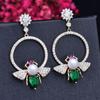 CMM Unique Bee Shape Circle Green Cubic Zirconia Drop Earrings