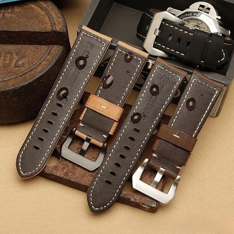 For Panerai Watch Strap Genuine Leather Band Men's Women's Original PAM111/441/312 Crazy Horse Belt 18mm 20mm 22mm 24mm 26mm Samsung Watch HUAWEI