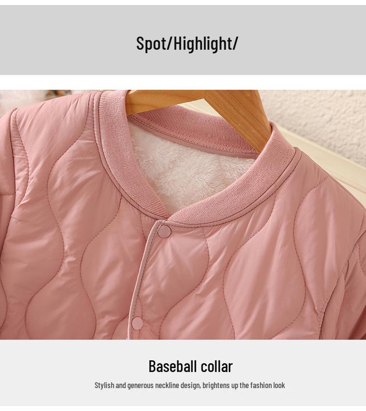 2025 Autumn/Winter New Velvet-Enhanced Lightweight Cotton Jacket, Portable Short Style, Close-Fitting, Warm, and Versatile for Indoor/Outdoor Wear.
