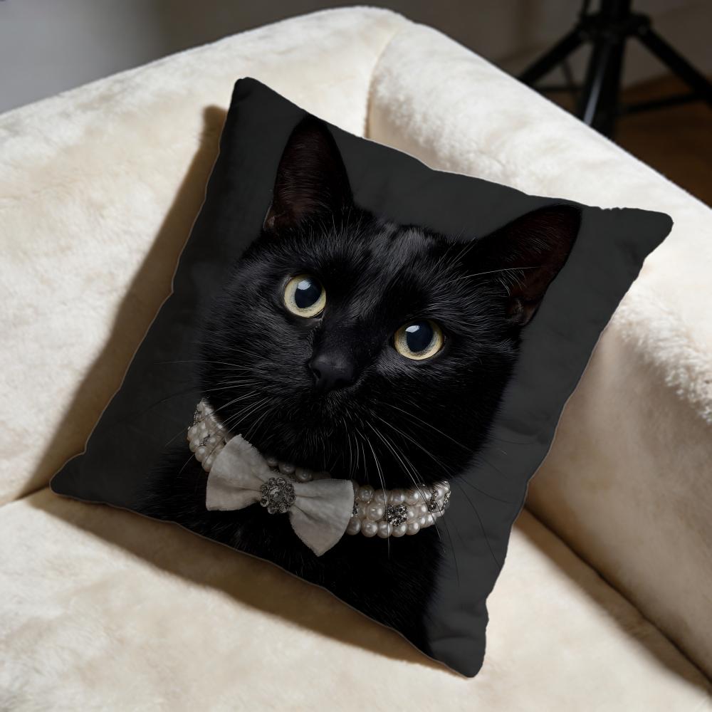 Black Cat Cushion Cover Soft Decorative Pillow Case Suitable for Bedroom Sofa Car Travel Use