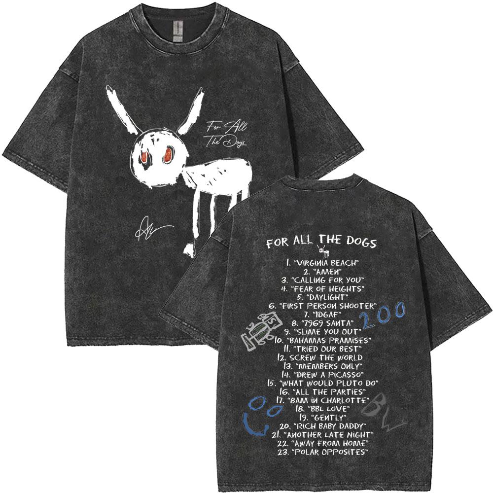 Washed Vintage Rapper Drake for All The Dogs Tshirt Men Women Hip Hop Fashion Pop Music T Shirt Cotton Short Sleeve Tshirt