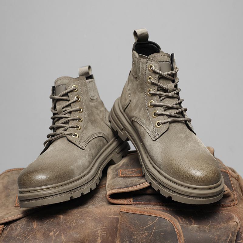 Men's Ankle Boots Fashion Leather Motorcycle Boots Outdoor High Top Casual Shoes Non-slip Male Botas Walking Shoes