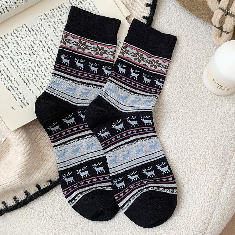 

Socks Pure Cotton Boneless Medium Tube Socks Elk Pastoral Stockings Season Retro Cotton Stacking Socks One size fits all чорний